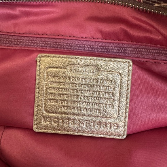 COACH Op Art Satin Tote Metallic Gold Trim Zip Top | Clean - Picture 8 of 11